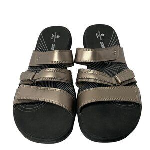 CLARKS Women's Arla Elin Slide Sandal, Pewter/Black, Size 9  (Cloudstepper Colle